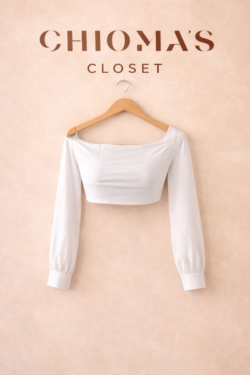 White Long Sleeve Cropped Blouse