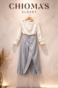 White and Grey Blouse and Trousers