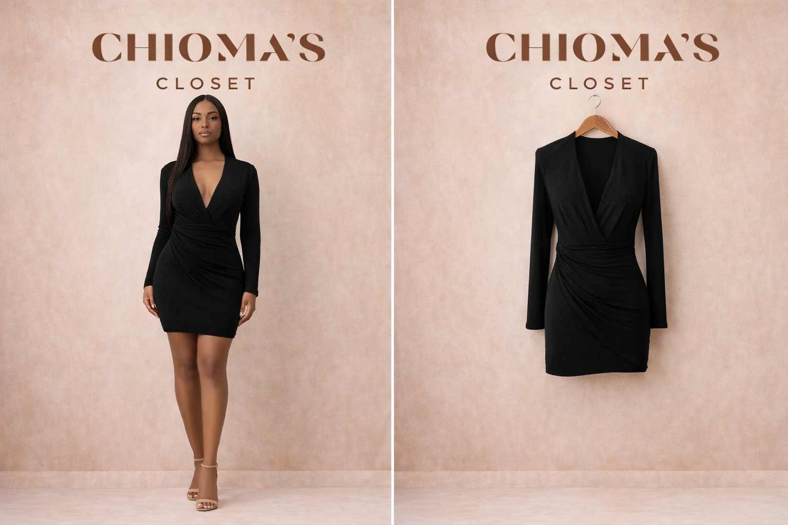 Black Long Sleeved Wrap Dress