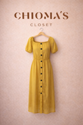 Yellow Dress with Black Buttons and Puffy Sleeves