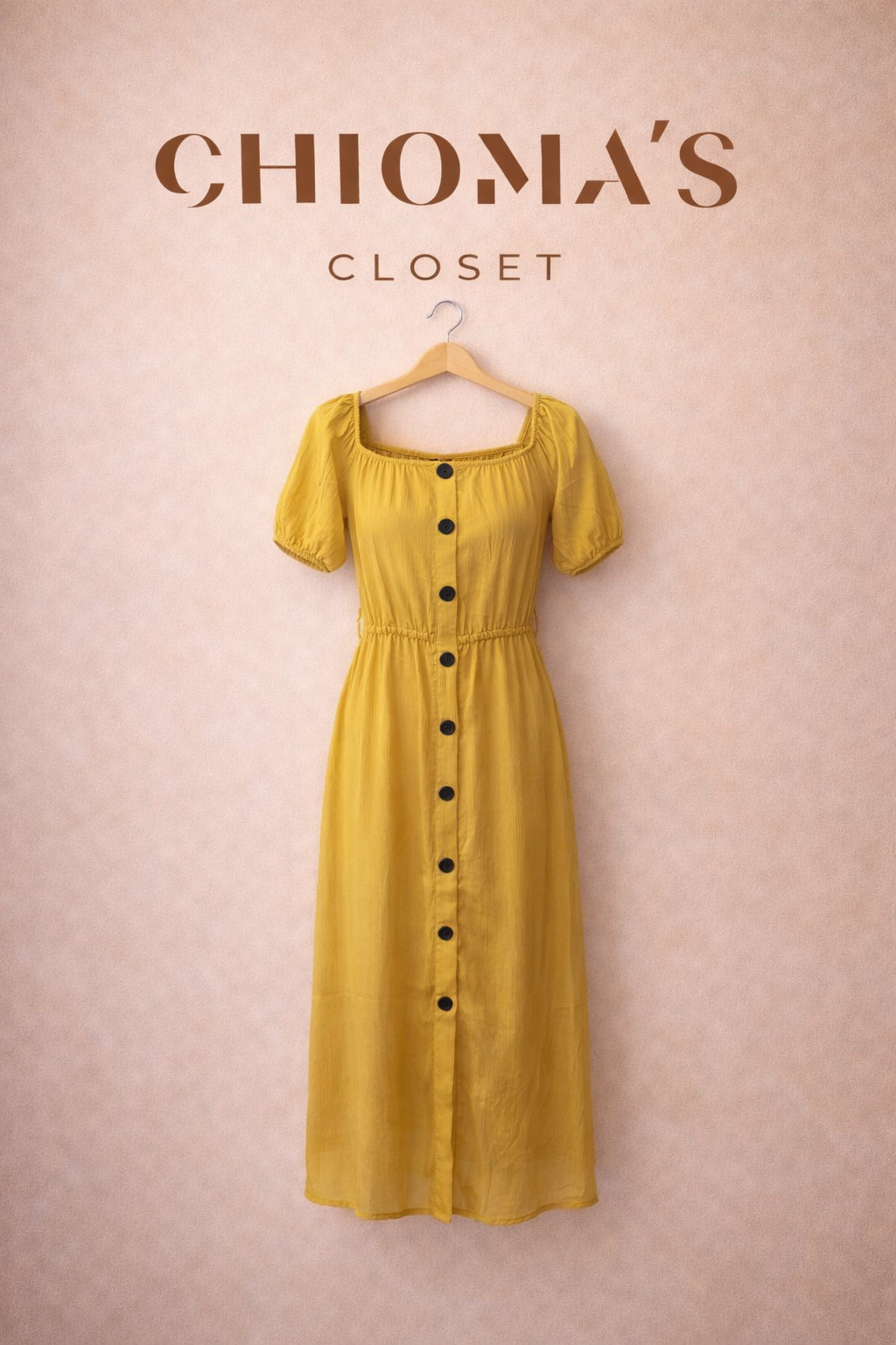 Yellow Dress with Black Buttons and Puffy Sleeves