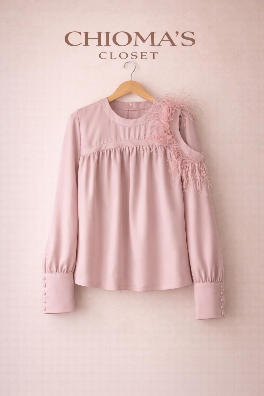 Pink Feather-trimmed blouse