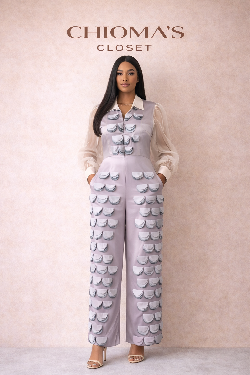 Petal-layered Jumpsuit with Organza sleeves