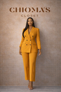 Mustard Set Blazer and Trouser with Black Buttons