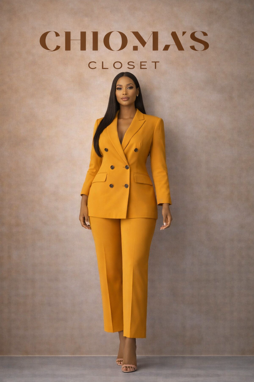 Mustard Set Blazer and Trouser with Black Buttons