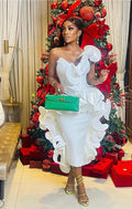 White Accordion Pleated Ruffles Dress