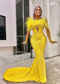 Feather-Trimmed Mermaid Dress