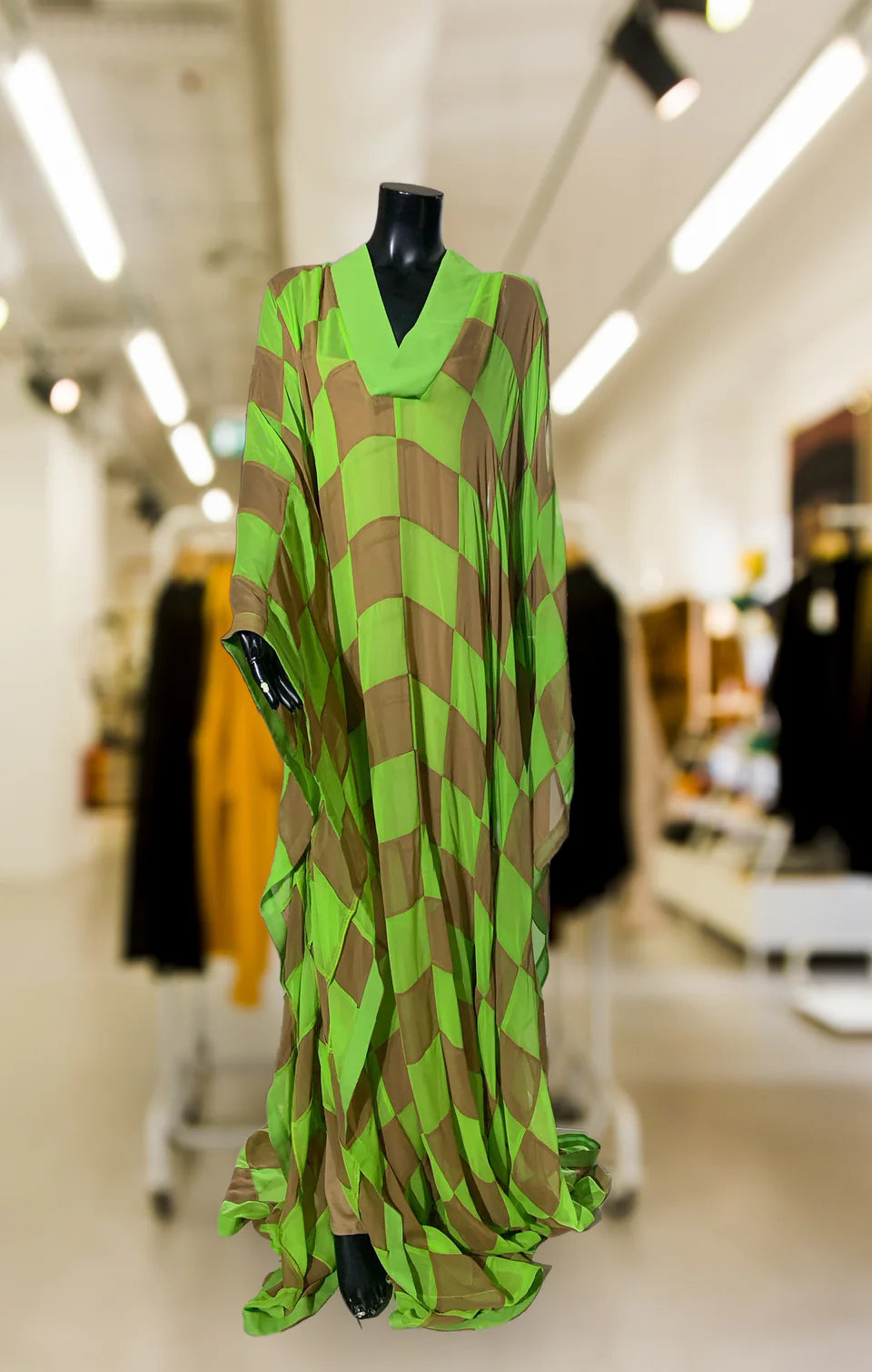 Silk Chiffon Checkered Kaftan