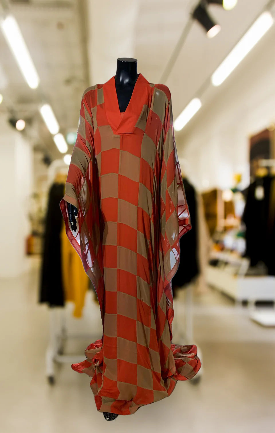 Silk Chiffon Checkered Kaftan