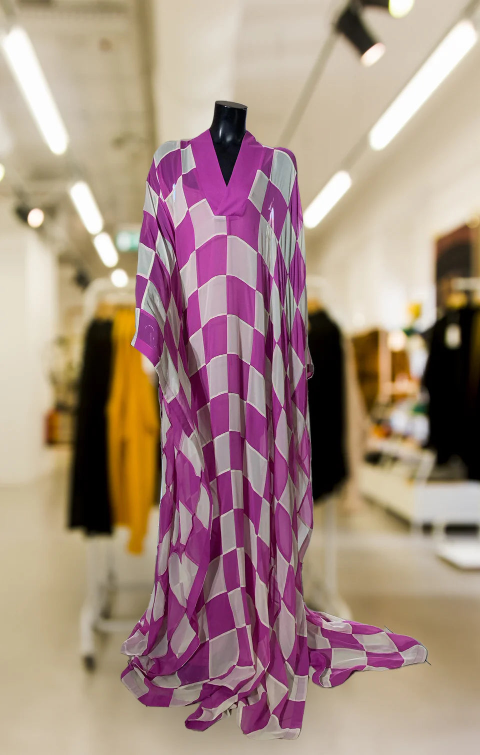 Silk Chiffon Checkered Kaftan